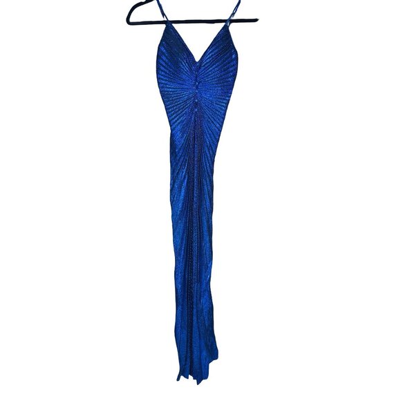 Vintage New Leaf semi sheer metallic dress By Samir Blue Pleated Gown XS - Picture 2 of 8